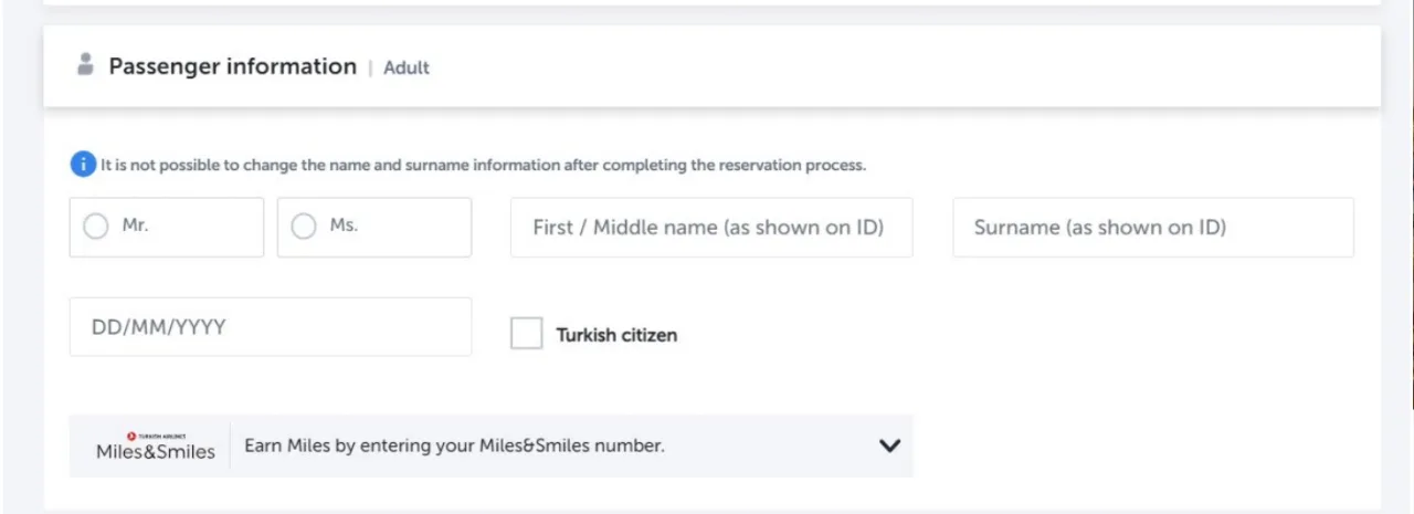 Yolcu Bilgileri Formu